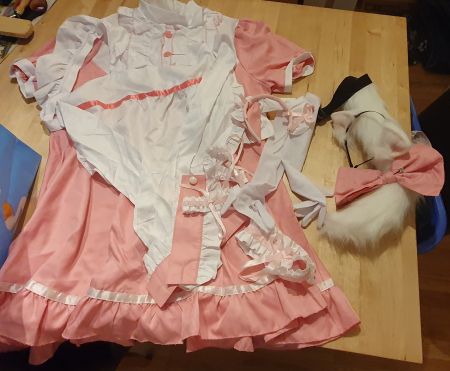 Neko Maid Cosplay Kostüm Pink L + accessoires