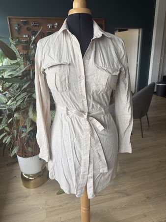 Damen Blusenkleid beige mit Bindegurt akzeptabel