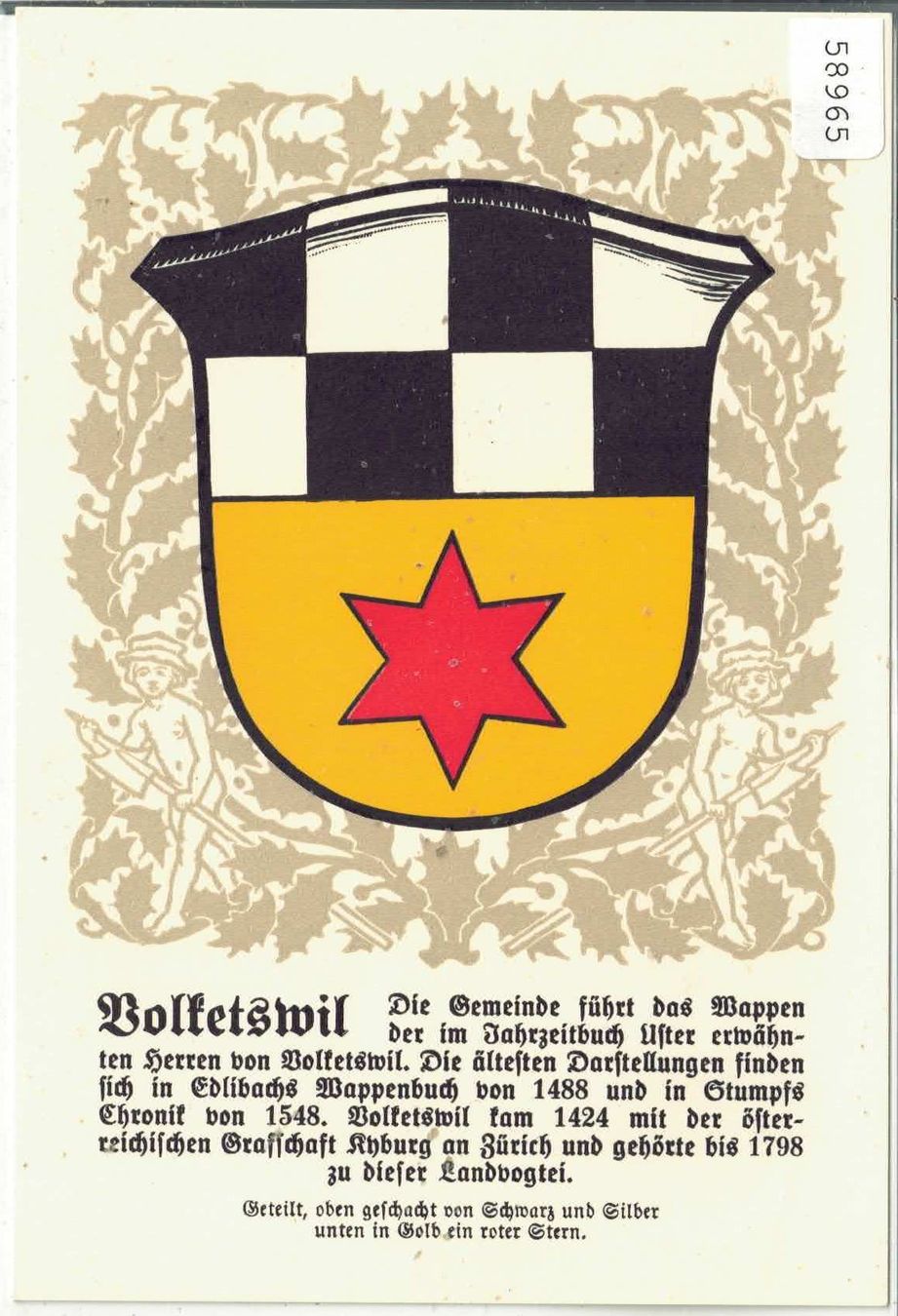 Cartoline postali: Gemeindewappen von Volketswil – Usato da Ettingen venduto da Kartenplanet