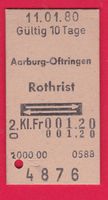 KARTON-BILLETT, AARBURG-OFTRINGEN-ROTHRIST, RETOUR, 11.1.80