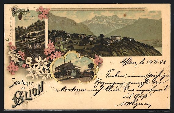 Cartoline postali: Litho Glion, Gare, Chemin de fer de Terr – Usato da Berlin venduto da bartko-reher
