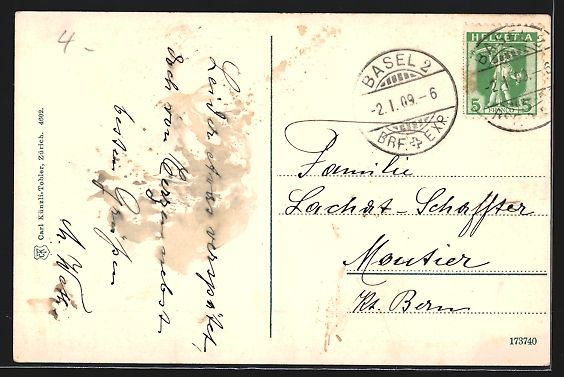Cartoline postali: AK Basel, Uferpartie, Neujahrsgruss 1909 – Usato da Berlin venduto da bartko-reher 1