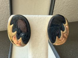 ✨Vintage Ohrringe in Goldfarbe und Blau Emailliert, Clips