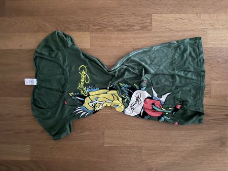 Ed Hardy T-Shirt Damen grün Grösse M Print Tattoo Design