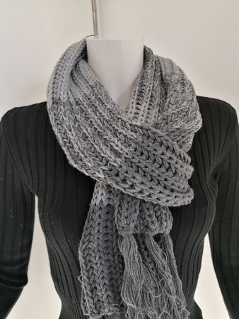 🤩ICM STRICK-SCHAL GRAU-HELLGRAU MIT ZOTTEN NEU