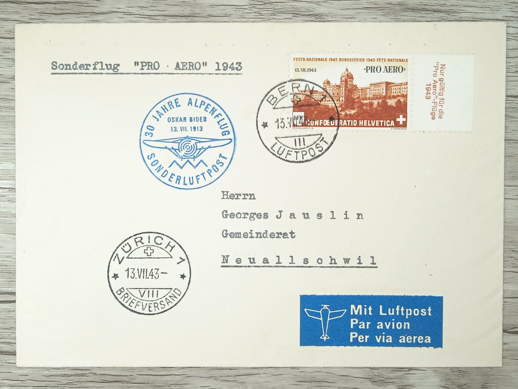 Tutti i francobolli: TR10 Enveloppe + Timbre Suisse 1943 – Usato da Cousset venduto da Patrick_Collections