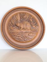 35cm Holzschnitzerei Biber Natur Grosses Relief 1972 sign