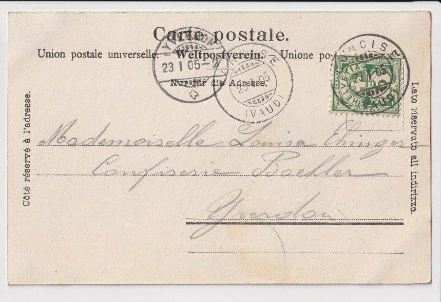 Cartoline postali: Concise – Bas du village, 1905 – Usato da Fribourg venduto da AK_Fribourg 1