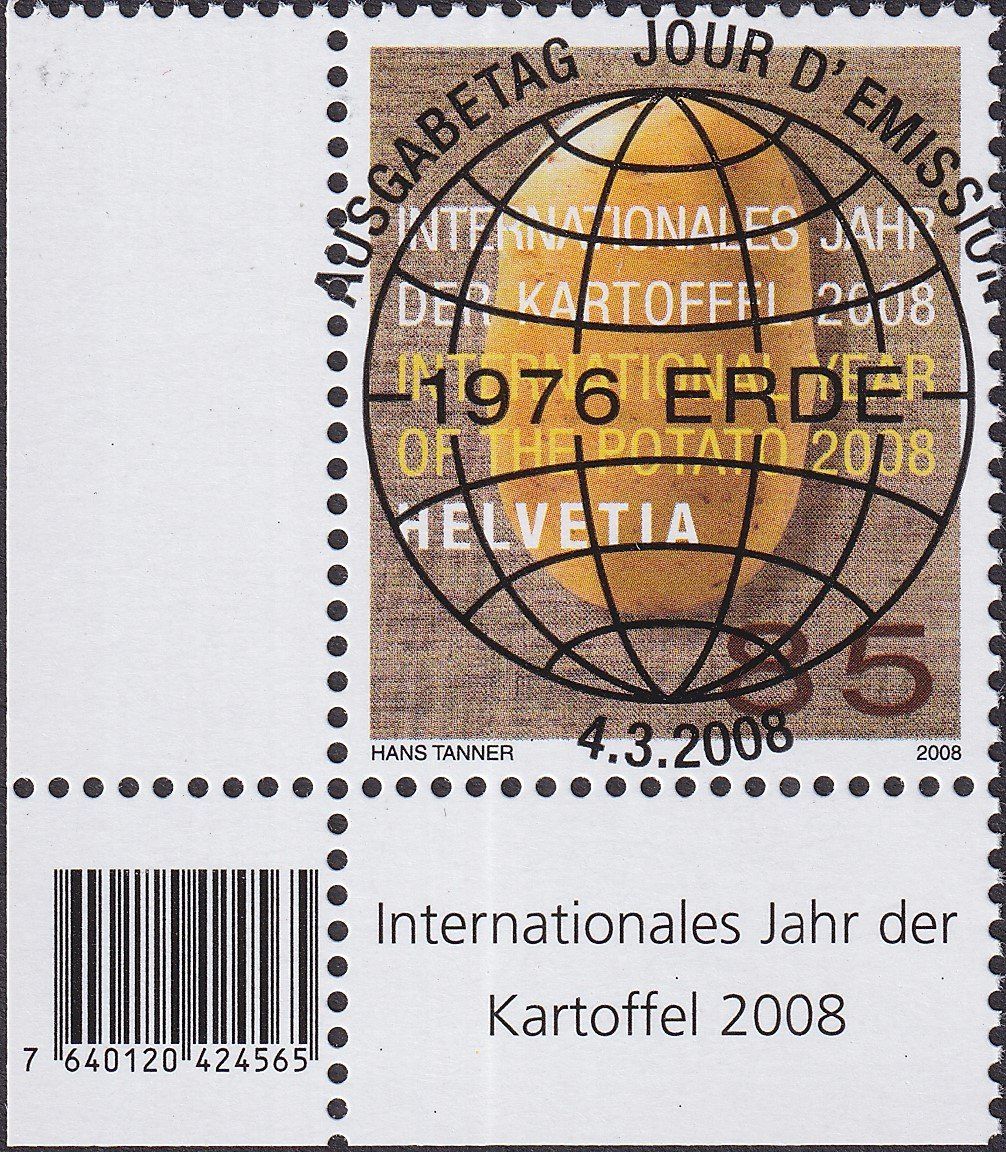Tutti i francobolli: 2008, Nr.1263 "Kartoffel" mit ET-Voll-Stempel + ECKTABS. – Usato da Sursee venduto da Luzernerraute