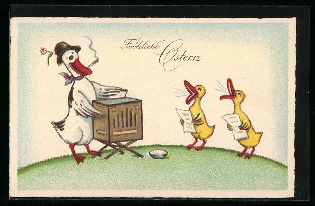Cartoline postali: Fröhliche Ostern, Enten mit Leierkasten – Usato da Berlin venduto da bartko-reher