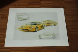 Ferrari F512M Skizze, Original, Designstudie, Poster 1995