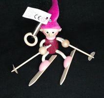 Rena Bambola Schwingfigur aus Holz mit Feder /Skifahrer Pink