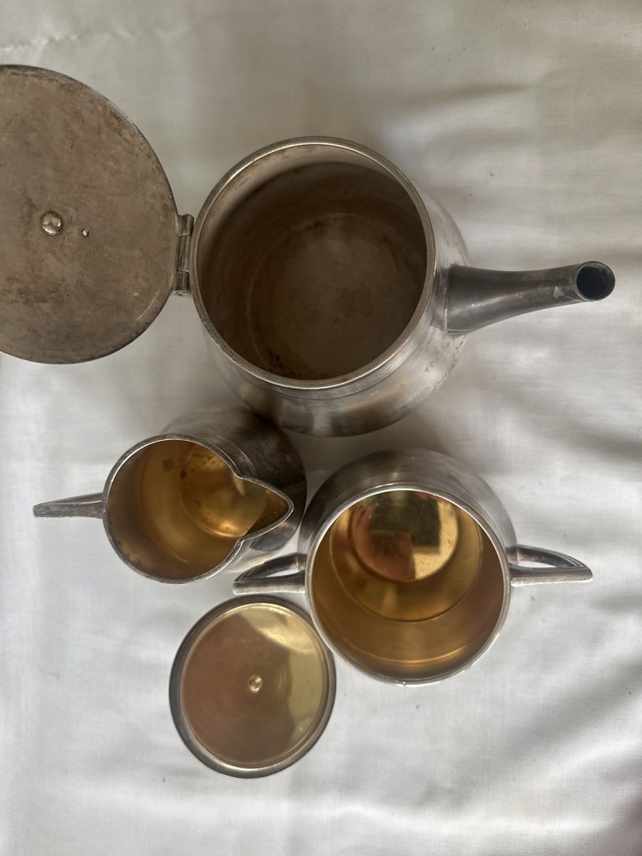 Geschirrsets: Antikes Kaffeeservice, versilbert, 3-teilig, Vintage Look – Gebraucht aus Zürich von Chaeffeler 3