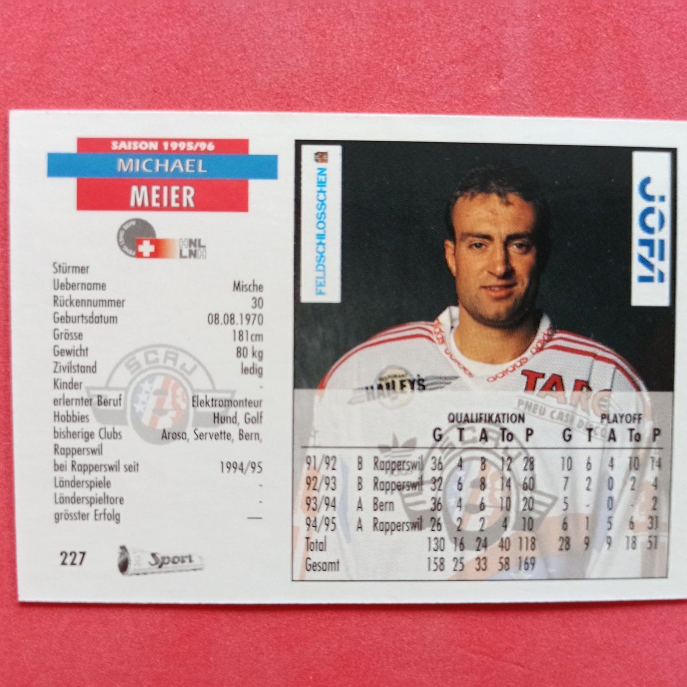 Carte collezionabili: Michael Meier - RAPPERSWIL - 1995/96 – Usato da Dübendorf venduto da kb86_MOVIE 1