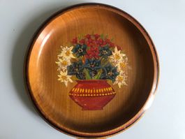 mit Blumenmotiv schöner alter handbemalter Holzteller