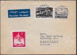 1947 Luftpost Pieterlen nach HELSINKI F Mischfrankat. ab 1.-
