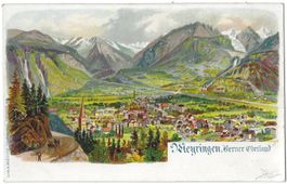 Meyringen, Berner Oberland  (mit Wanderer und Pferdekutsche)