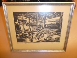 Original Holzschnitt, gerahmt
