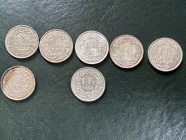 1 CHF Franken Silber 1956-1966 7 Stück