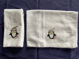 Winter Penguin Embroidered White Decor Towel 2x