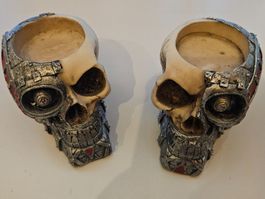 2 Stück Kerzenhalter Totenkopf Cyborg Stil neu