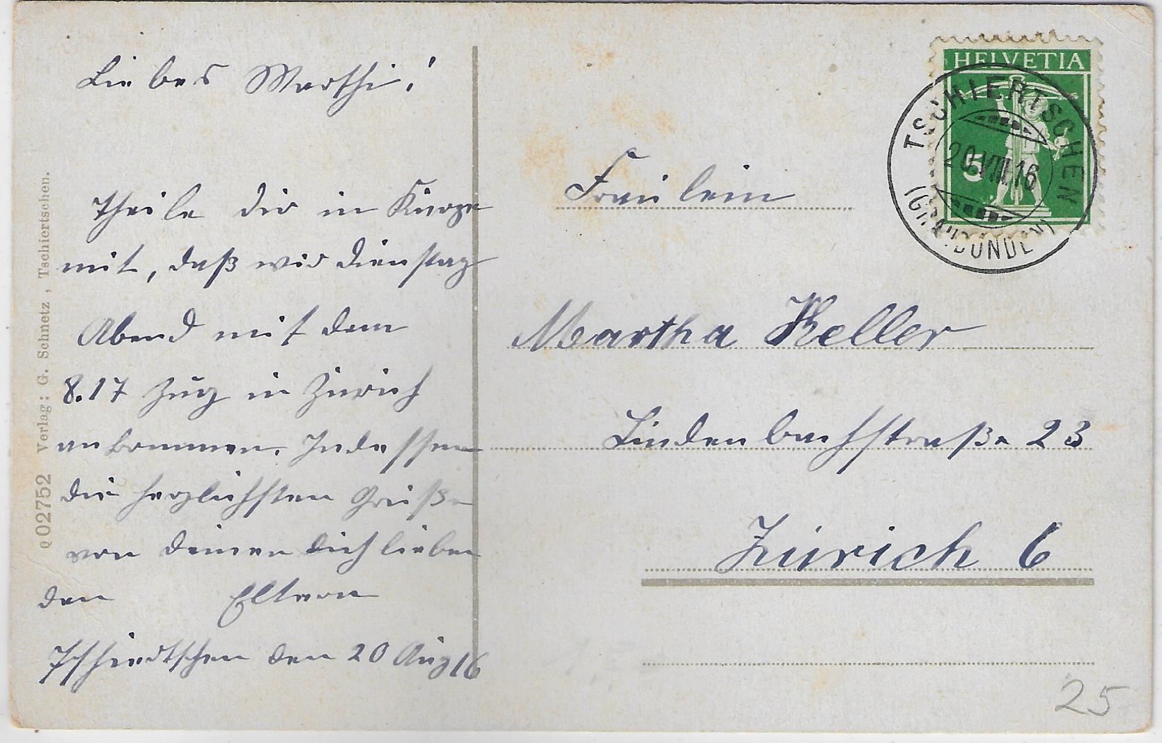 Cartoline postali: Tschiertschen gegen Gürgaletsch-Joch – Usato da Ettingen venduto da Kartenplanet 1
