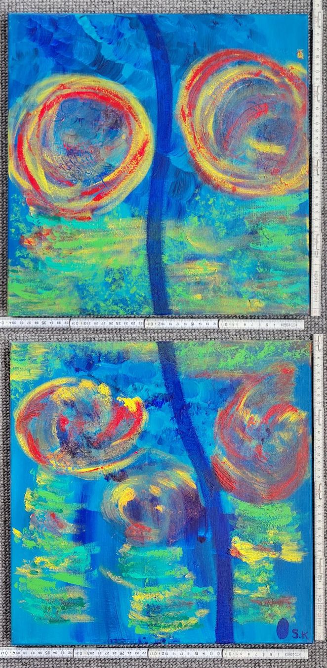 Dipinti: 2x Abstraktes Acrylbild, handgemalt 40x40cm – Usato da Ballwil venduto da bom_ar