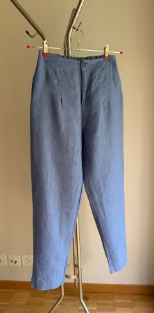 Himmelblaue Leinenhose, Mus& Bombon, schmal zulaufend, Gr. S