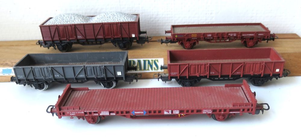Rame Complète 5 Wagons Tombereaux J De P – Époque 2 (1930) – Échelle 0 – Métal – Bon état