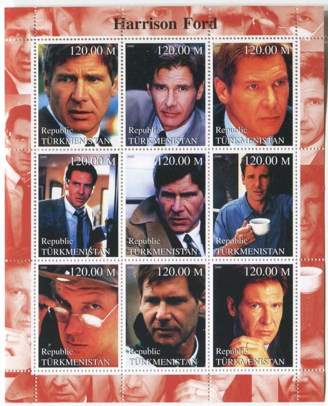 Alle Briefmarken: Block "Harrison Ford". Turkmenistan – Neu und originalverpackt aus Basel von Butsch5
