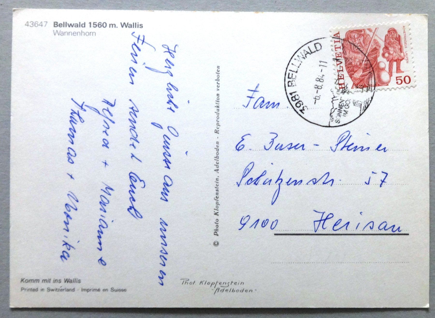 Cartoline postali: Bellwald 1560 m, Wannenhorn – Usato da Fétigny venduto da Billy2miny 1