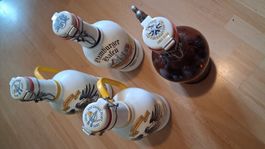 4 Bouteilles à bière avec anse et fermoir, céramique + verre