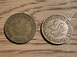2x 10 Pfennig Münzen 1949 BANK DEUTSCHER LÄNDER