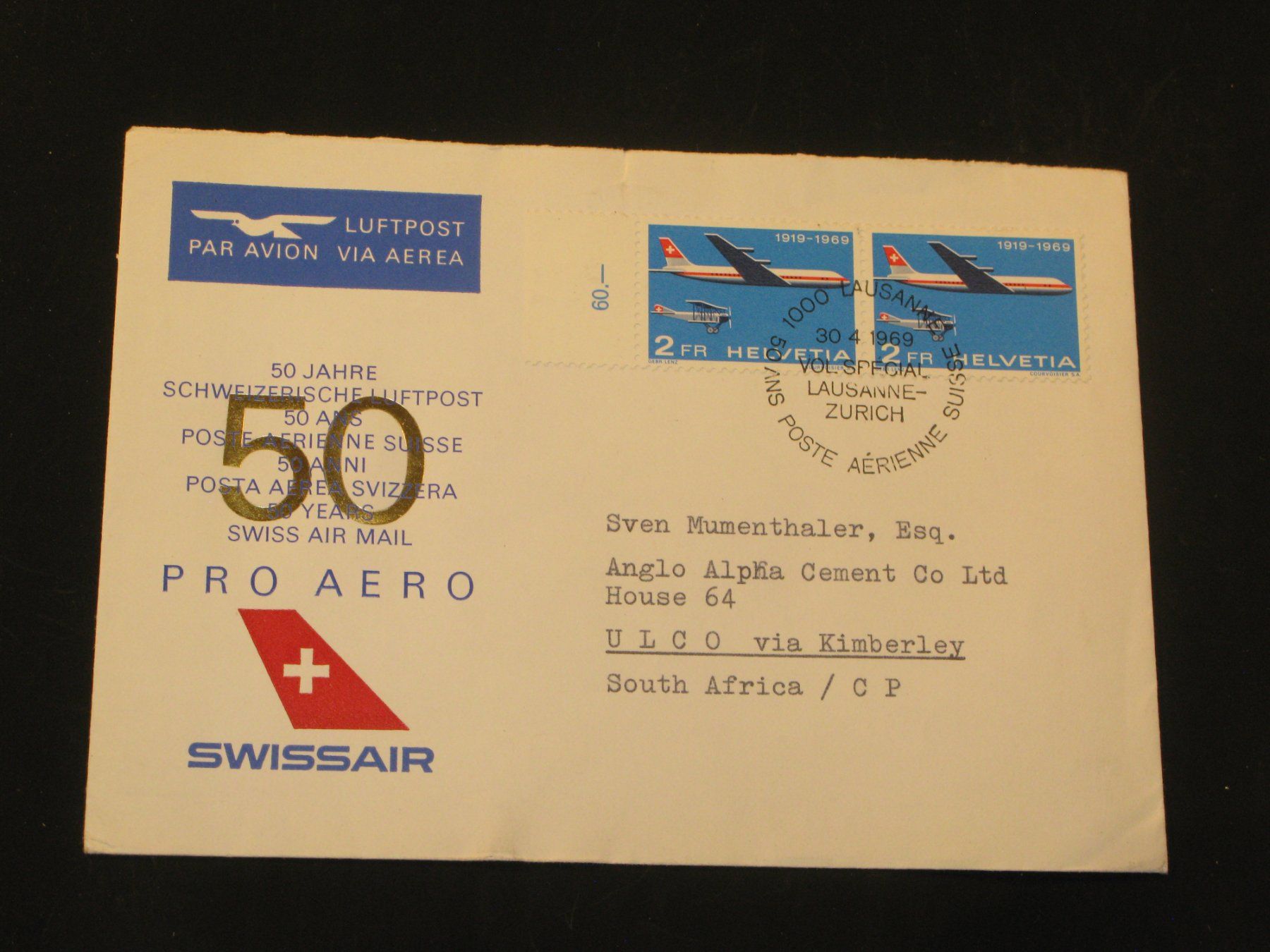 Alle Briefmarken: 50 Jahre Schweizerische Luftpost 30.04.1969 – Gebraucht aus Riken AG von HEROWE