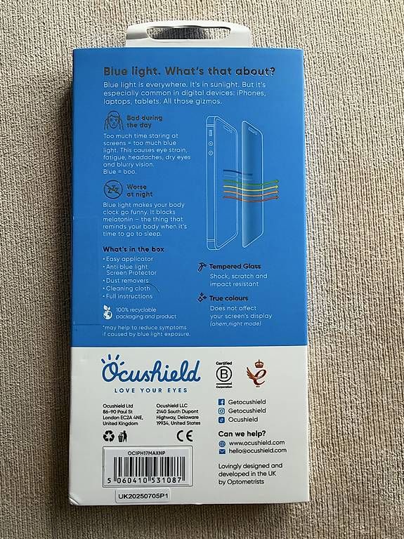 Lackretusche & Schutzfolien: Ocushield Blaulichtfilter Displayfolie iPhone 17 Pro Max NEU – Gebraucht aus Winterthur von corpos 1