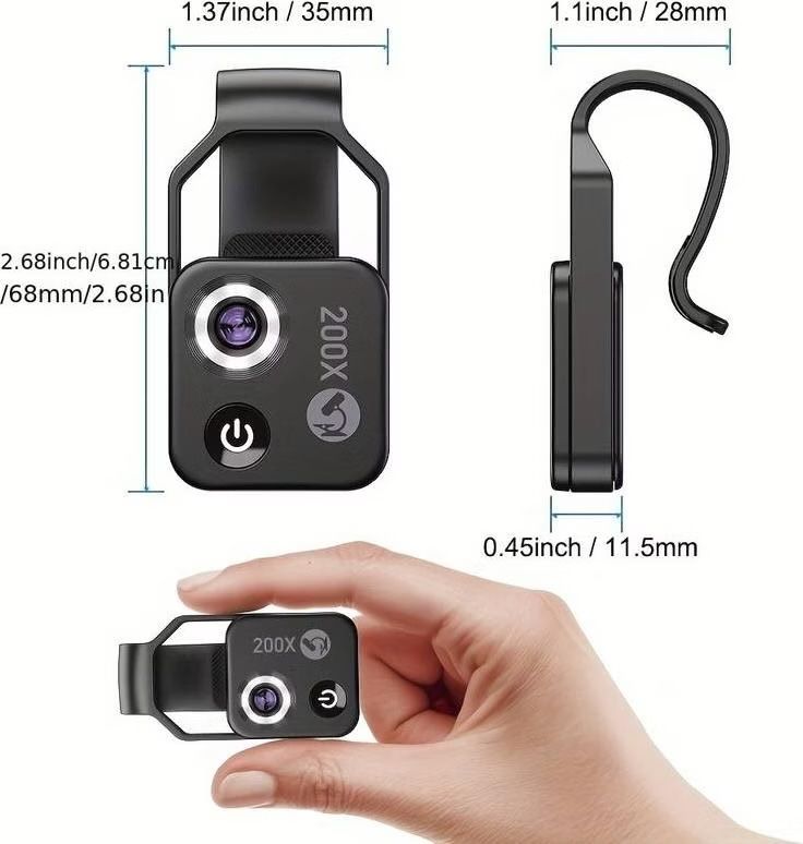 Microscopi: 200X Phone Mini Pocket Microscope, Zoom Mobile Phone Extern – Usato da Kaltbrunn venduto da Damar