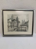 Vintage Bleistiftzeichnung Jesuitenkirch Luzern J. F. Arnold