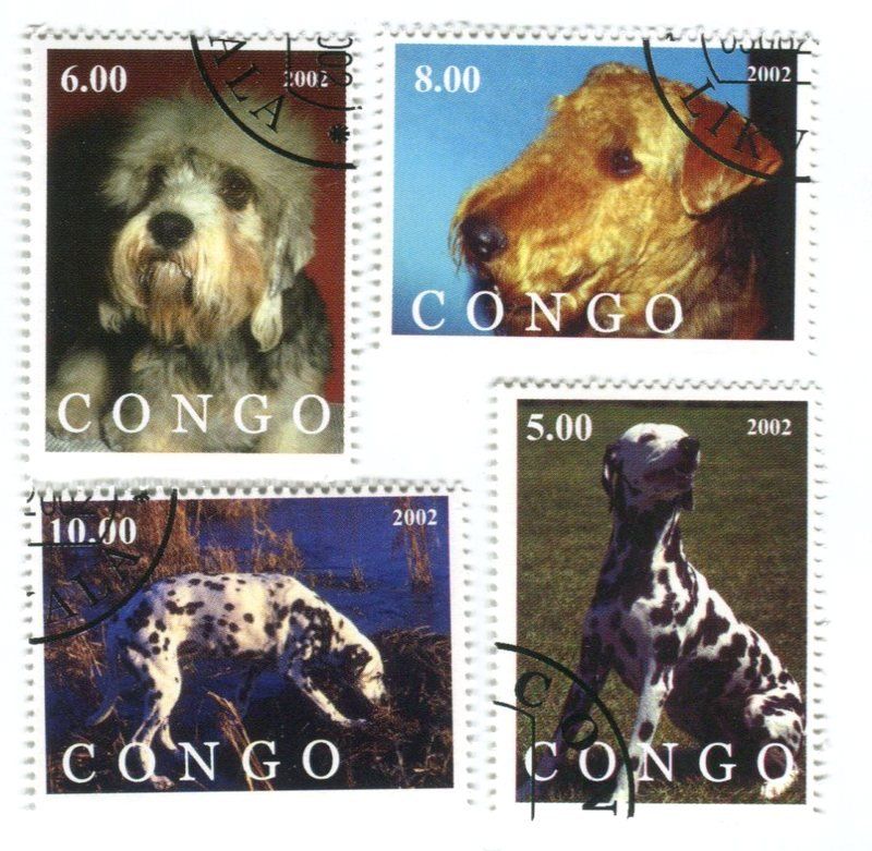 Tutti i francobolli: Briefmarken "Dalmatiner, Airedale Terrier". Kongo – Nuovo e nell'imballaggio originale da Basel venduto da Butsch5