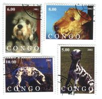 Briefmarken "Dalmatiner, Airedale Terrier". Kongo
