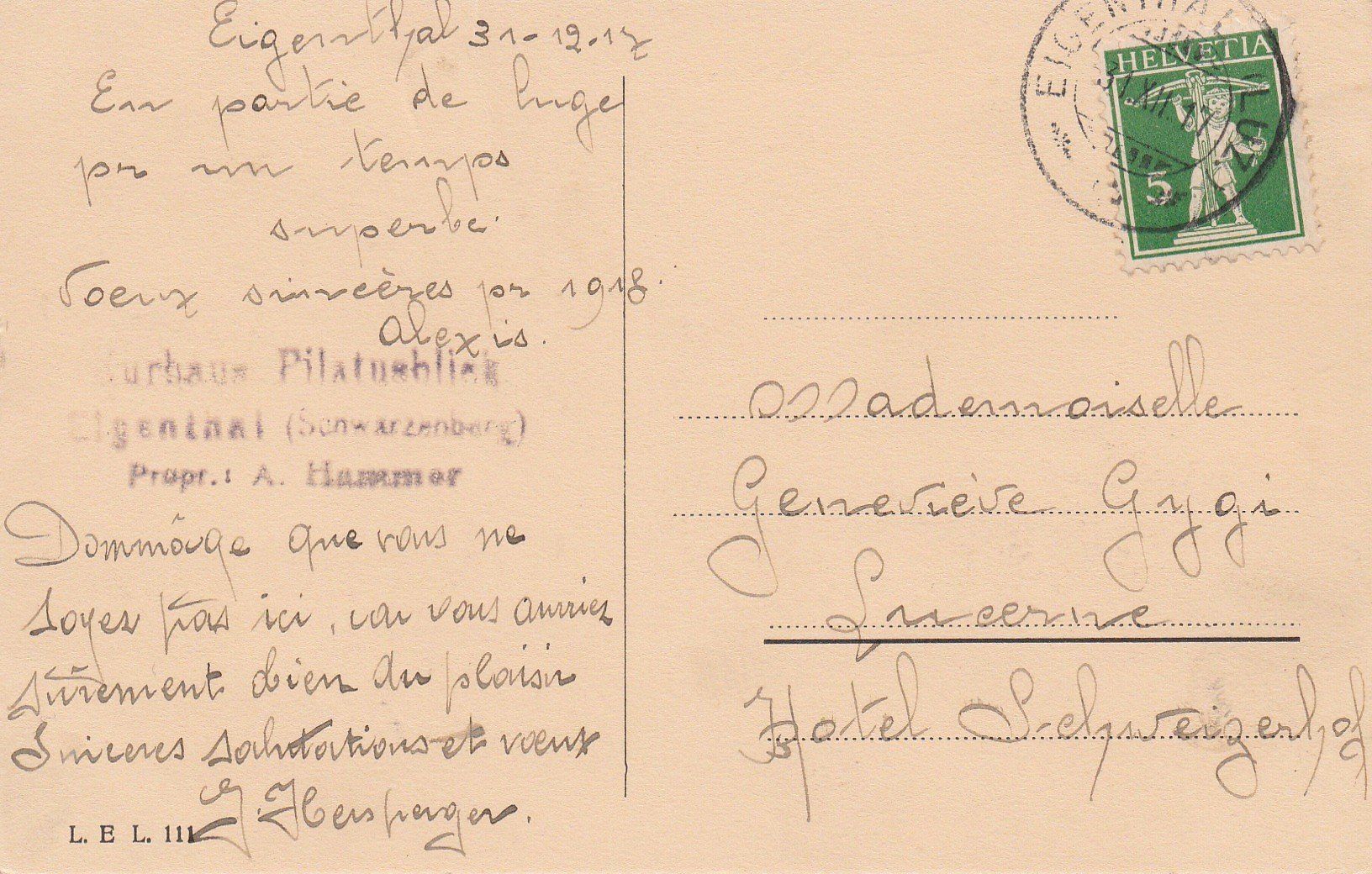 Cartoline postali: AK - Eigental - gel. 31.12.1917 – Usato da Fribourg venduto da schnalla92 1