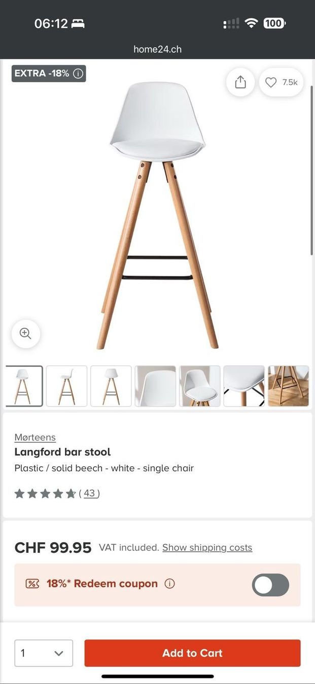 Sgabelli: 4 Barhocker weiss mit Holzbeinen, Sitzhoehe ca. 74 cm – Usato da Bad Ragaz venduto da kou_2dzw 1
