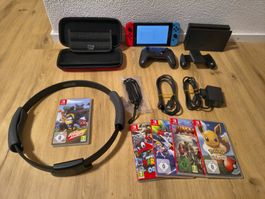 Nintendo Switch Komplettset + 5 Spiele + Ring Fit + Zubehör