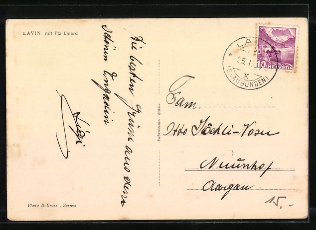 Cartoline postali: AK Lavin, Teilansicht mit Piz Linard – Usato da Berlin venduto da bartko-reher 1