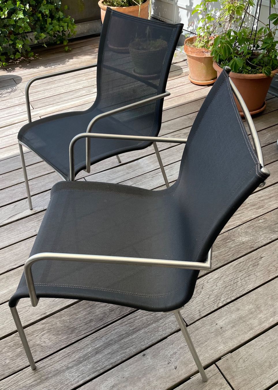 Pfister Sedie: 2 Gartenstühle | Chromstahl mit Textilbezug – Usato da Worb venduto da tmc25441