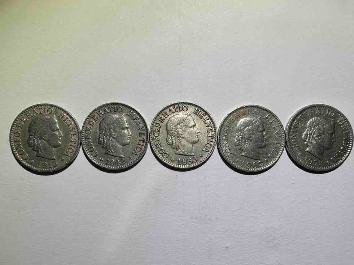 Toutes les monnaies: 5 x pièce 10 centimes Suisse – D'occasion à St-Maurice par Gigione01