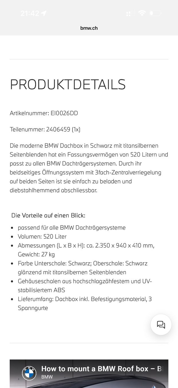 Thule Box da tetto: Dachbox BMW 520 (520L) – Usato da Neuenegg venduto da filipko21 2