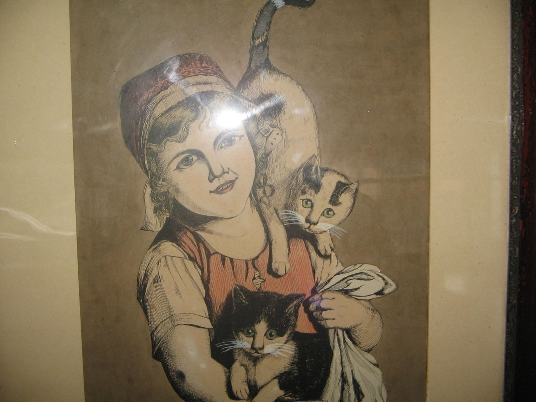 Poster & Bilder: Müllheim, Mädchen mit Katzen 1908 – Gebraucht aus Pfyn von sagenruthe