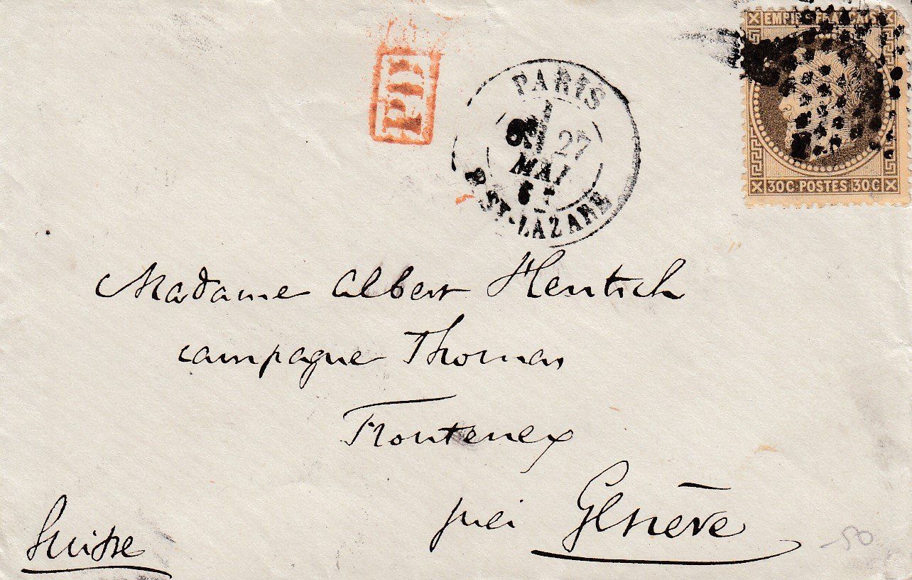 Tous les timbres: 1867 Faltbrief von Paris - Genf, Eckzahnfehler, Eingehende – D'occasion à Rheinfelden par ricci62