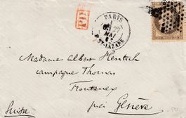 1867 Faltbrief von Paris - Genf, Eckzahnfehler, Eingehende