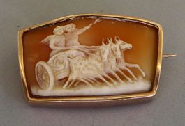 Antike Brosche Muschel Gemme 9 Karat rose Gold um 1870